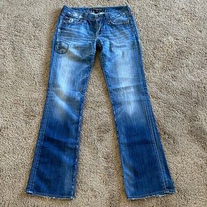 Lucky legend low rise bedazzled, distressed jeans